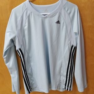 Adidas Women's Blue Long Sleeve VNeck Black Stripe